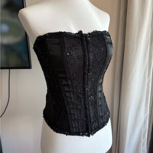 le chateau Black Strapless Beaded Lace Corset Bustier